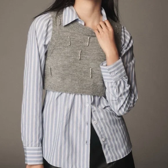 Maeve Gray Cropped Knit Vest with Bead Detail - Picture 1 of 5